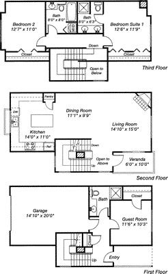 Floor plan for 3 beds, 3 baths, 1582 sqft